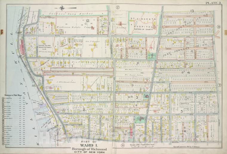 Historic 1907 Map - Plate 3, Part Of Ward 1: [Map Bound By Sailors Snug Harbor, Hend - Vintage Wall Art