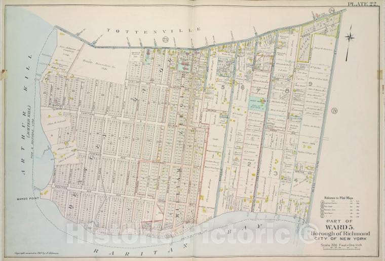 Historic 1907 Map - Plate 22, Part Of Ward 5: [Map Bound By Amboy Road, Beach St, Pi - Vintage Wall Art