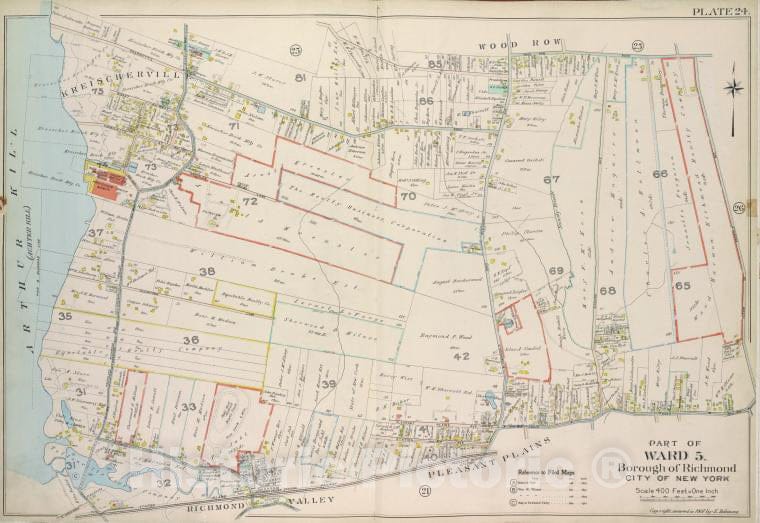 Historic 1907 Map - Plate 24, Part Of Ward 5: [Map Bound By Sharrotts Road, Shore Ro - Vintage Wall Art