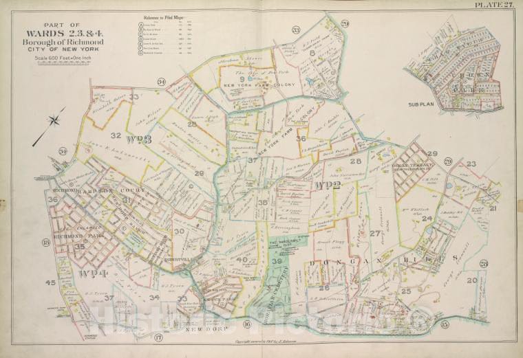 Historic 1907 Map - Plate 27, Part Of Wards 2, 3, 4: [Map Bound By Forest Hill Roa - Vintage Wall Art