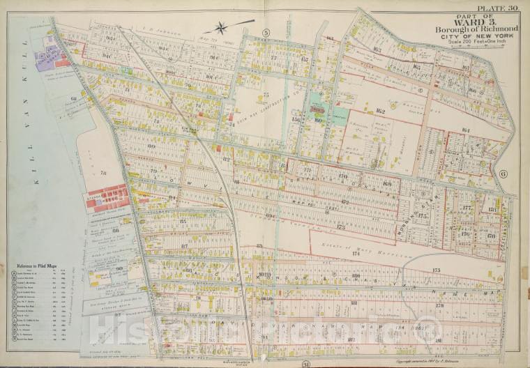Historic 1907 Map - Plate 30, Part Of Ward 3: [Map Bound By Johnson Ave, Innis St, G - Vintage Wall Art