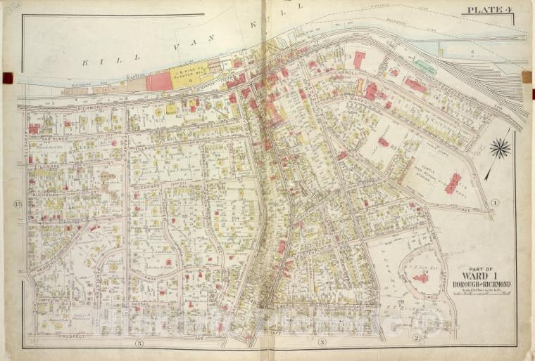 Historic 1917 Map - Plate 4, Part Of Ward 1 [Map Bound By Pierhead Line, Richmond Te - Staten Island (New York, N.Y.) - Vintage Wall Art