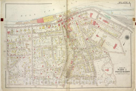 Historic 1917 Map - Plate 4, Part Of Ward 1 [Map Bound By Pierhead Line, Richmond Te - Staten Island (New York, N.Y.) - Vintage Wall Art
