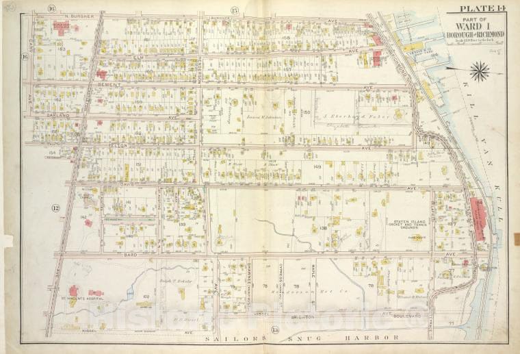 Historic 1917 Map - Plate 14, Part Of Ward 1 [Map Bound By N. Burgher Ave (Burgher), Staten Island (New York, N.Y.) - Vintage Wall Art