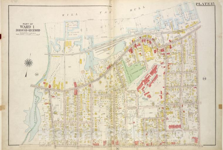 Historic 1917 Map - Plate 15, Part Of Ward 1 [Map Bound By Pierhead Line, N. Burgher - Staten Island (New York, N.Y.) - Vintage Wall Art