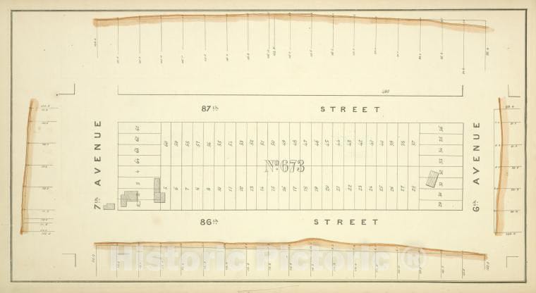 Historic Map - [Block No. 673 Map Bounded By 87Th Street, 6Th Avenue, 86Th Street, 7Th Avenue] - - Vintage Wall Art
