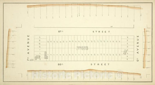 Historic Map - [Block No. 673 Map Bounded By 87Th Street, 6Th Avenue, 86Th Street, 7Th Avenue] - - Vintage Wall Art