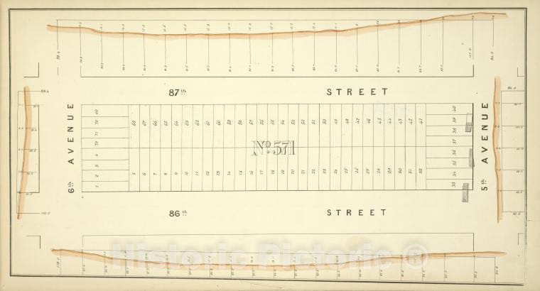 Historic Map - [Block No. 571 Map Bounded By 87Th Street, 5Th Avenue, 86Th Street, 6Th Avenue] - - Vintage Wall Art