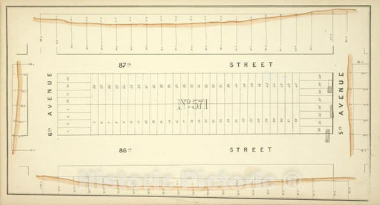 Historic Map - [Block No. 571 Map Bounded By 87Th Street, 5Th Avenue, 86Th Street, 6Th Avenue] - - Vintage Wall Art