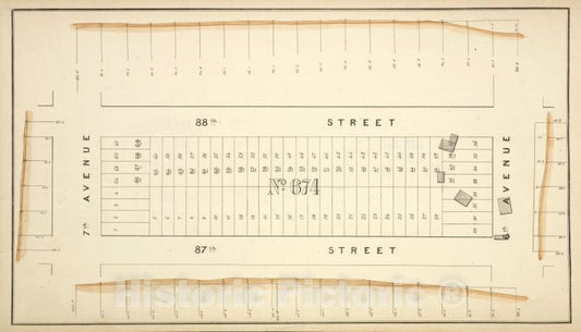 Historic Map - [Block No. 674 Map Bounded By 88Th Street, 6Th Avenue, 87Th Street, 7Th Avenue] - - Vintage Wall Art