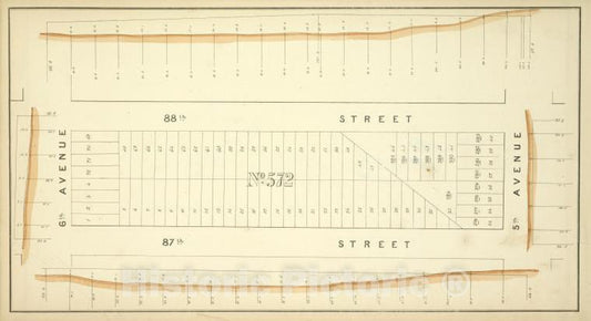 Historic Map - [Block No. 572 Map Bounded By 88Th Street, 5Th Avenue, 87Th Street, 6Th Avenue] - - Vintage Wall Art