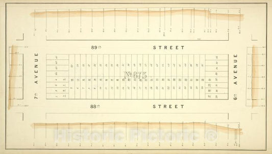 Historic Map - [Block No. 675 Map Bounded By 89Th Street, 6Th Avenue, 88Th Street, 7Th Avenue] - - Vintage Wall Art