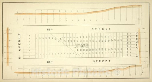 Historic Map - [Block No. 573 Map Bounded By 89Th Street, 5Th Avenue, 88Th Street, 6Th Avenue] - - Vintage Wall Art