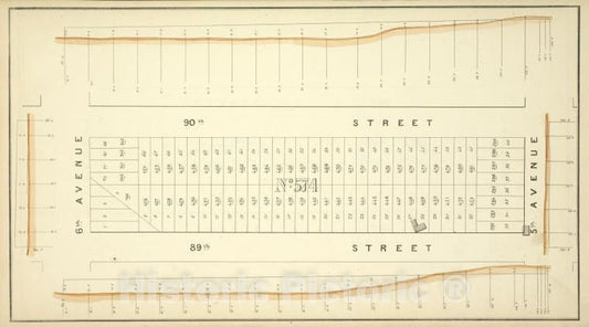 Historic Map - [Block No. 574 Map Bounded By 90Th Street, 5Th Avenue, 89Th Street, 6Th Avenue] - - Vintage Wall Art