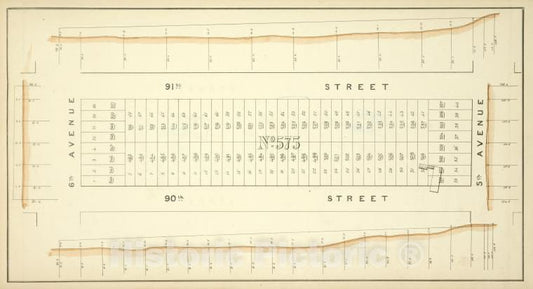 Historic Map - [Block No. 575 Map Bounded By 91Th Street, 5Th Avenue, 90Th Street, 6Th Avenue] - - Vintage Wall Art