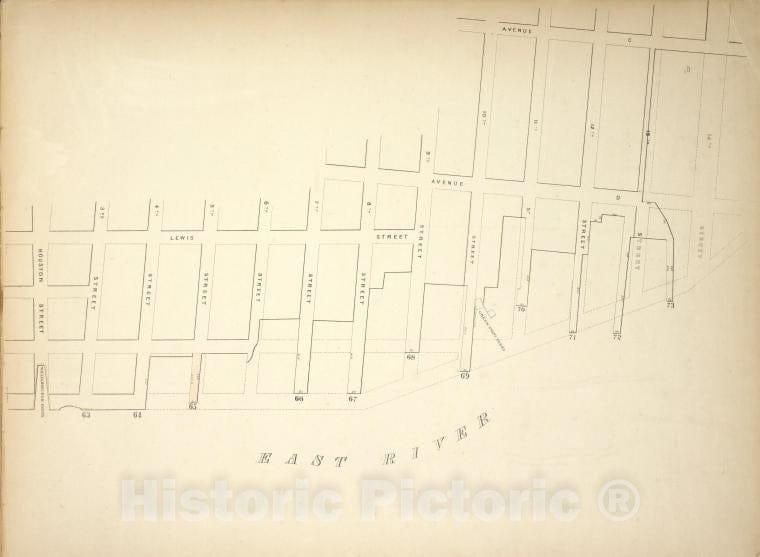 Historic Map - [Map Bounded By Lewis Street, Avenue D, Avenue C, 14Th St, Pier - Vintage Wall Art