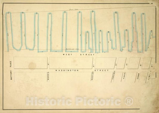 Historic Map - 1860 New York (N.Y.) [Pier - Line 1-15, Liberty St, Washington St, Battery Place; West St, Morris St, Rector St, Carlisle St, Albany St, Cedar St] - Vintage Wall Art