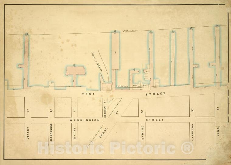 Historic Map - 1860 New York (N.Y.), [King St, Washington St, Vestry St; Including West St, Canal St, Desbrosses St, Watts St, Hoboken St, Spring St, Charlton St] - Vintage Wall Art