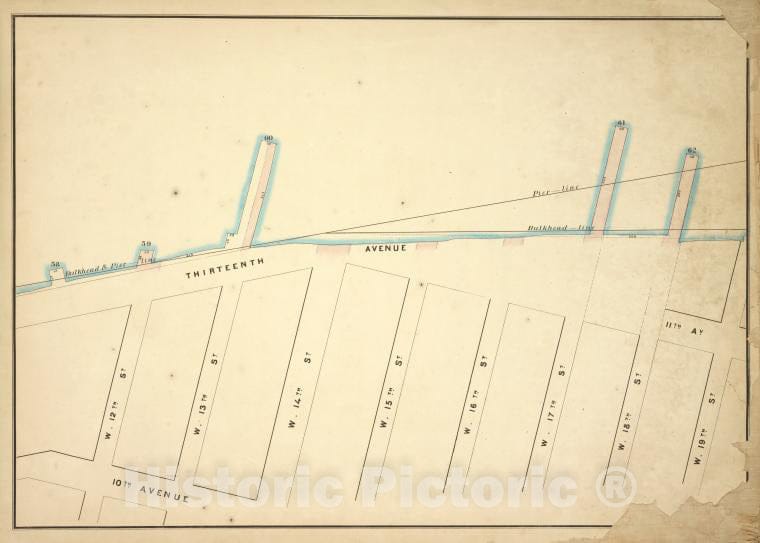 Historic Map - 1860 New York (N.Y.) [Bulkhead & Pier Line 58-62, W. 19Th, 10Th, W. 12Th; 13Th, 11Th, W. 12Th, W. 13Th, W. 14Th, W. 15Th, W. 16Th, W. 17Th, W. 18Th - Vintage Wall Art