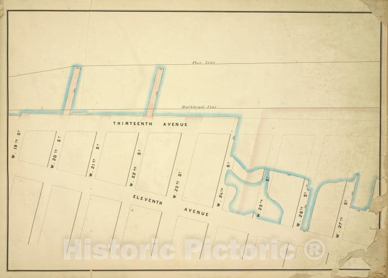 Historic Map - 1860 New York (N.Y.), [Pier - Line, W. 27Th St, 11Th, W.19Th St;W. 20Th St, W. 21St St, W. 22Nd St, W. 23Th St, W. 24Th St, W. 25Th St, W. 26Th St] - Vintage Wall Art