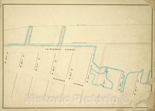 Historic Map - 1860 New York (N.Y.), [Pier - Line, W. 27Th St, 11Th, W.19Th St;W. 20Th St, W. 21St St, W. 22Nd St, W. 23Th St, W. 24Th St, W. 25Th St, W. 26Th St] - Vintage Wall Art