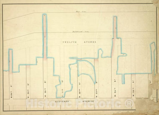 Historic Map - 1860 New York (N.Y.), [Pier - Line, W. 36Th, Eleventh, W. 28Th; 12Th, W. 29Th, W. 30Th, W. 31St, W. 32Nd, W. 33Th, W. 34Th, W. 35Th] - Vintage Wall Art