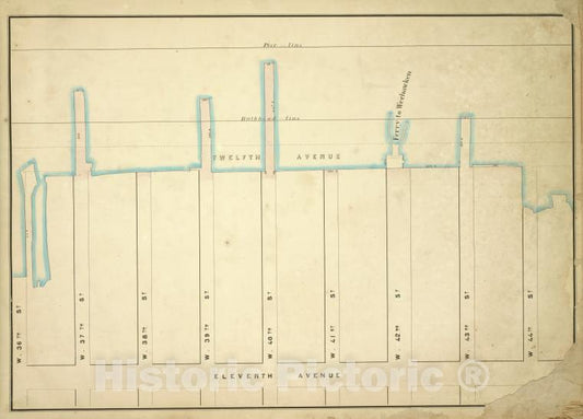 Historic Map - 1860 New York (N.Y.), [Pier - Line, W. 44Th, Eleventh, W. 36Th; 12Th, W. 37Th, W. 38Th, W. 39Th, W. 40Th, W. 41St, W. 42Nd, W. 43Th] - Vintage Wall Art
