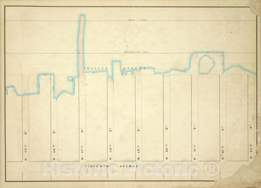Historic Map - 1860 New York (N.Y.), [Pier - Line, W. 53Th, Eleventh, W. 45Th; 12Th, W. 46Th, W. 47Th, W. 48Th, W. 49Th, W. 50Th, W. 51St, W. 52Nd] - Vintage Wall Art