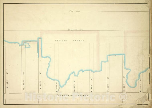 Historic Map - 1860 New York (N.Y.), [Pier - Line, W. 61St, Eleventh, W. 53Th; 12Th, W. 54Th, W. 55Th, W. 56Th, W. 57Th, W. 58Th, W. 59St, W. 60Nd] - Vintage Wall Art
