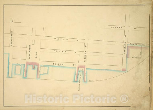 Historic Map - 1860 New York (N.Y.), [Cherry St, Corlears St, Pier, Montgomery St; Water St, Front St, South St, Gouverneur Slip, Ferry To Hudson Av, Jackson St] - Vintage Wall Art