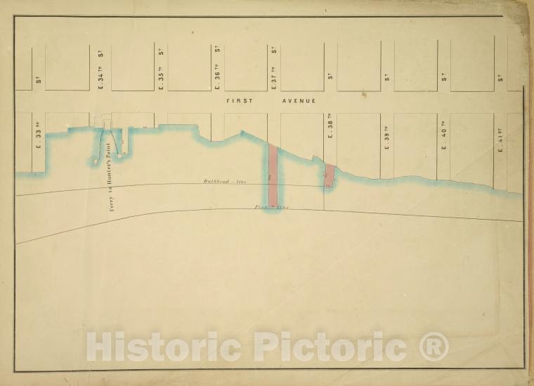 Historic Map - 1860 New York (N.Y.) [First, E. 41St St, Pier - Line, E. 33Rd St; E. 34Th St, E. 35Th St, E. 36Th St, E. 37Th St, E. 38Th St, E. 39Th St, E. 40Th St] - Vintage Wall Art