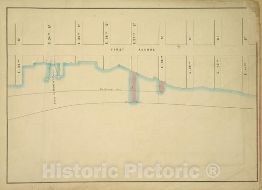 Historic Map - 1860 New York (N.Y.) [First, E. 41St St, Pier - Line, E. 33Rd St; E. 34Th St, E. 35Th St, E. 36Th St, E. 37Th St, E. 38Th St, E. 39Th St, E. 40Th St] - Vintage Wall Art