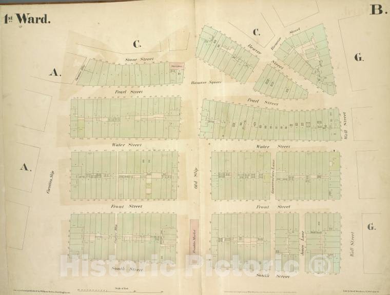 Historic Map - [1St Ward. Plate B: Map Bounded By Stone Street, Beaver Street, Atlases Of New York Cityof The City Of New York [1855] - Vintage Wall Art
