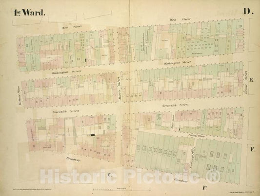 Historic Map - [1St Ward. Plate D: Map Bounded By West Street, Rector Street, B - Atlases Of New York Cityof The City Of New York [1855] - Vintage Wall Art