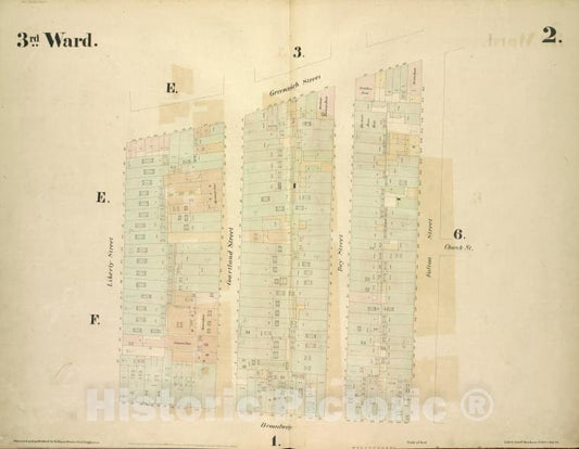 Historic Map - [3Rd Ward. Plate 2: Map Bounded By Greenwich Street, Fulton Stre - Atlases Of New York Cityof The City Of New York [1855] - Vintage Wall Art