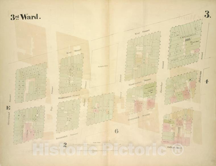 Historic Map - [3Rd Ward. Plate 3: Map Bounded By West Street, Robinson Street, Atlases Of New York Cityof The City Of New York [1855] - Vintage Wall Art