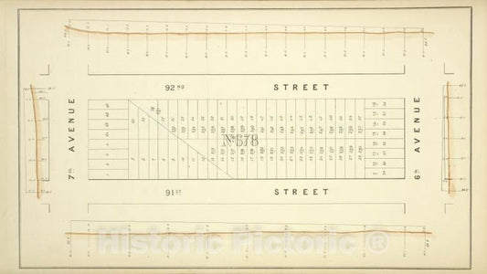 Historic Map - [Block No. 678 Map Bounded By 92Nd Street, 6Th Avenue, 91St Street, 7Th Avenue] - - Vintage Wall Art