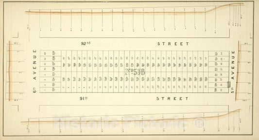 Historic Map - [Block No. 576 Map Bounded By 92Th Street, 5Th Avenue, 91Th Street, 6Th Avenue] - - Vintage Wall Art
