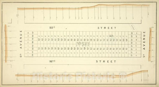 Historic Map - [Block No. 577 Map Bounded By 93Th Street, 5Th Avenue, 92Th Street, 6Th Avenue] - - Vintage Wall Art