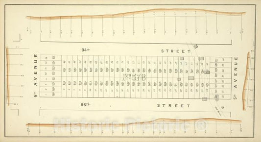 Historic Map - [Block No. 578 Map Bounded By 94Th Street, 5Th Avenue, 93Th Street, 6Th Avenue] - - Vintage Wall Art