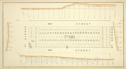 Historic Map - [Block No. 681 Map Bounded By 95Th Street, 6Th Avenue, 94Th Street, 7Th Avenue] - - Vintage Wall Art