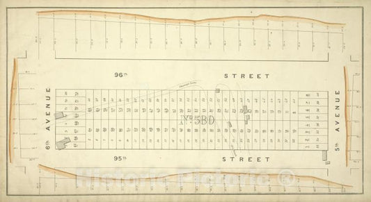 Historic Map - [Block No. 580 Map Bounded By 96Th Street, 5Th Avenue, 95Th Street, 6Th Avenue] - - Vintage Wall Art