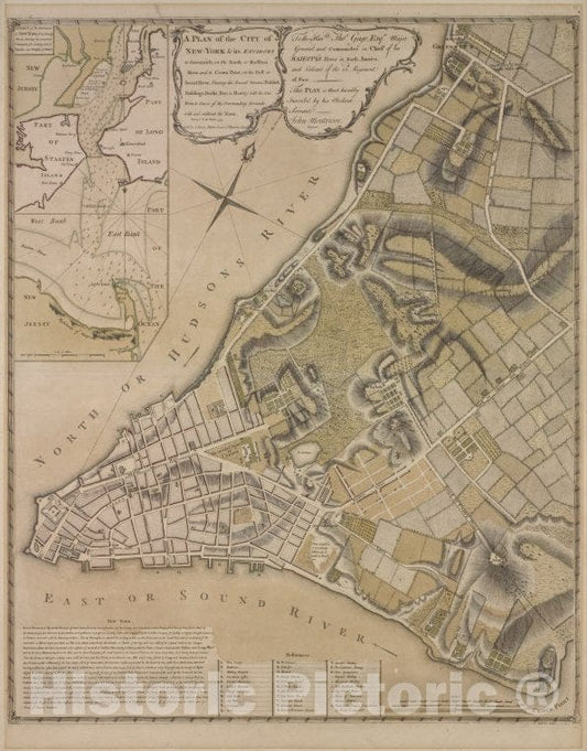 Historic Map - 1766 Manhattan (New York, N.Y.), Plan Of New York City Of New-York And Its Environs To Greenwich .Town. Survey'D In The Winter, 1775 - Vintage Wall Art
