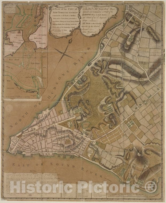Historic Map - 1775 Plan Of New York City Of New-York And Its Environs To Greenwich - Vintage Wall Art