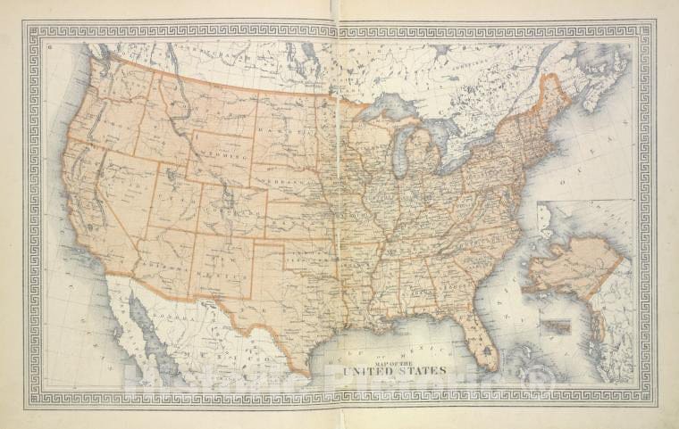 Historic Map - 1875 The United States - Vintage Wall Art