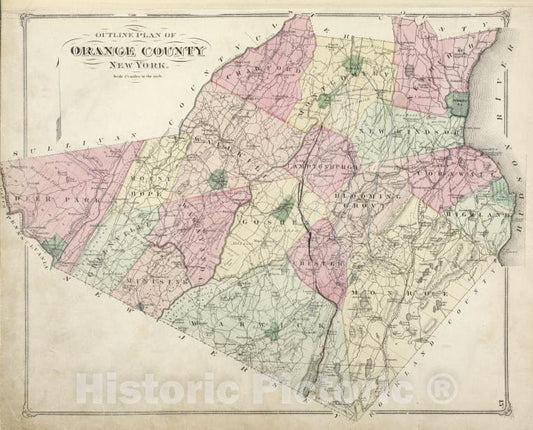 Historic Map - 1875 Orange County, New York (N.Y.), Outline Plan Of Orange County New York. - Vintage Wall Art