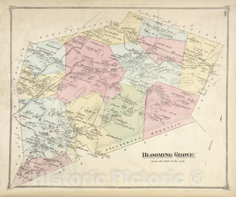 Historic Map - 1875 Orange County, New York (N.Y.), Blooming Grove [Township] - Vintage Wall Art