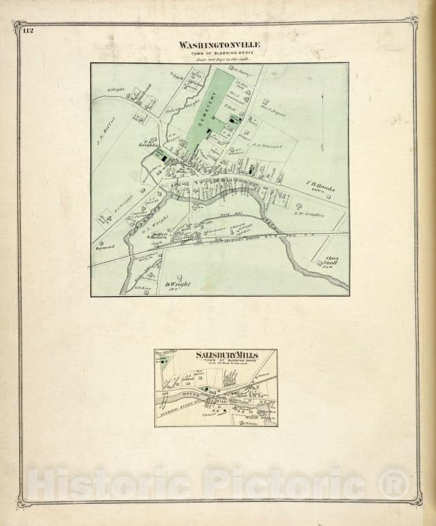 Historic Map - 1875 Orange County, New York (N.Y.), Washigtonville [Village]; Salisbury Mills [Village] - Vintage Wall Art