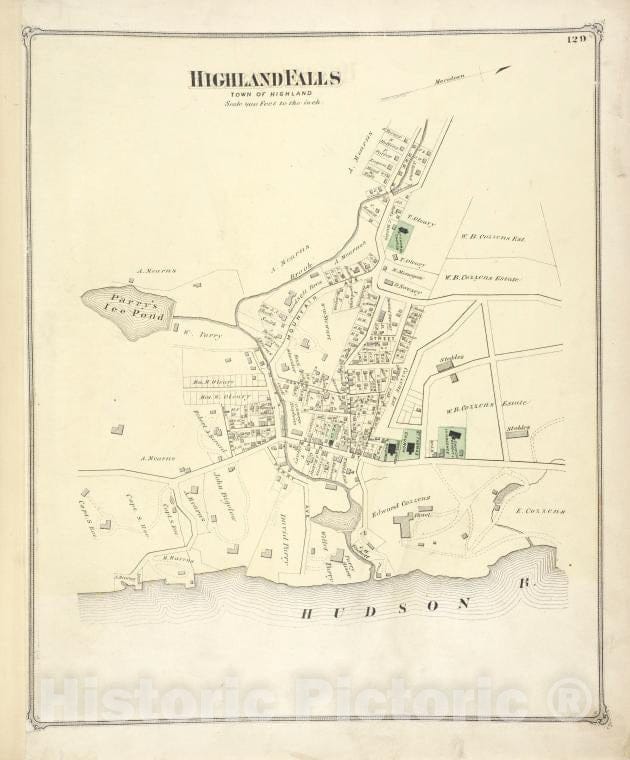 Historic Map - 1875 Orange County, New York (N.Y.), Highland Falls [Village] - Vintage Wall Art