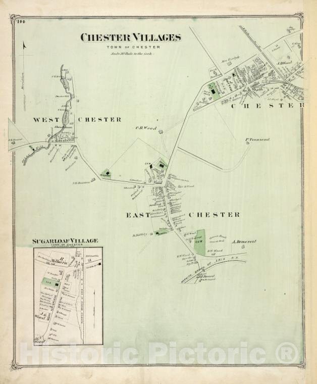 Historic Map - 1875 Orange County, New York (N.Y.), Chester Villages [Village]; Sugarloaf Village [Village] - Vintage Wall Art